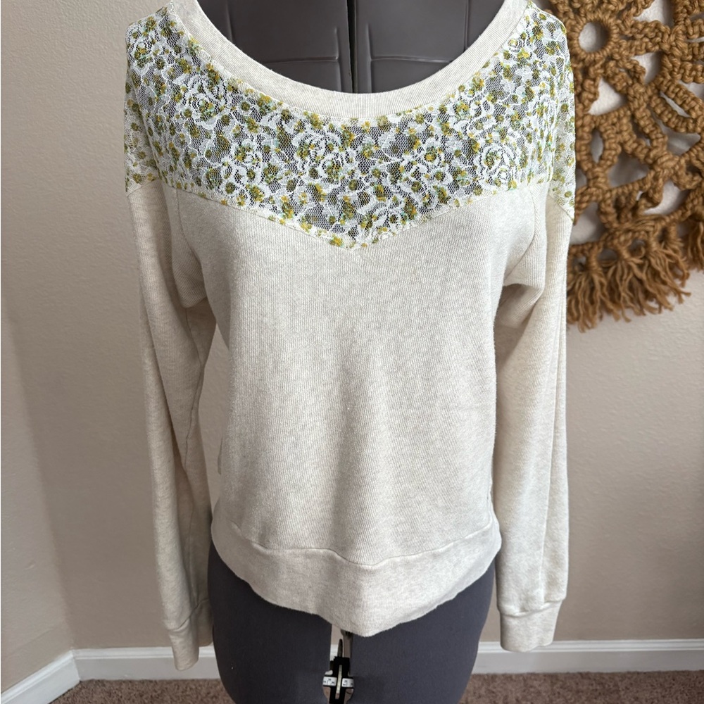 Roxy Cream Crew Neck Sweater with Sparkling Embellishments